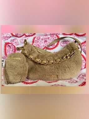 Steve Madden Camel Faux Fur Shoulder Bag with Gold Chain